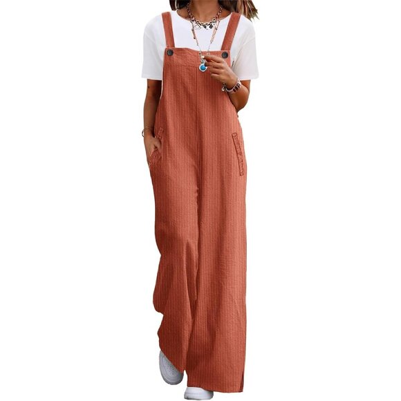 Women´s Pants Wide Leg Jumpsuits with Pockets - Rust